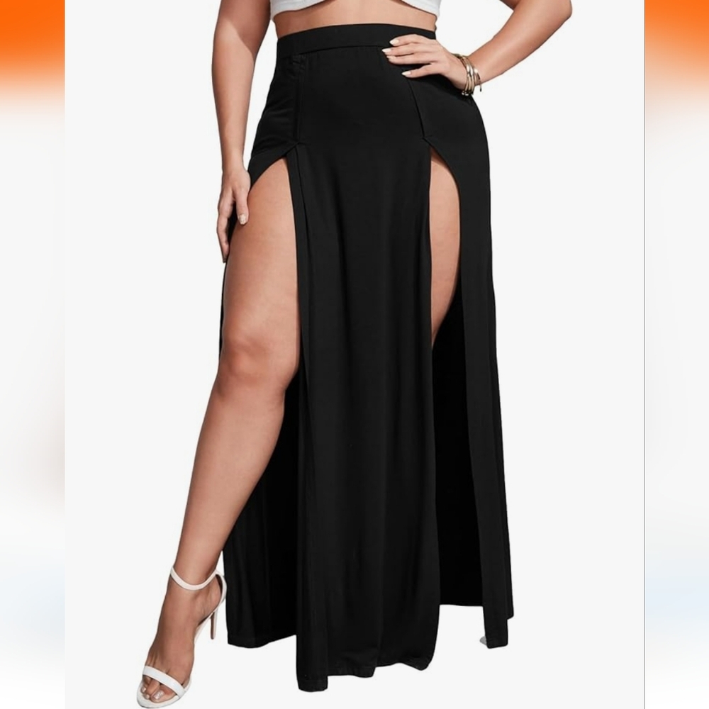 SHEIN 4X Double Slit Black Maxi Skirt Sexy Sultry CH-3220